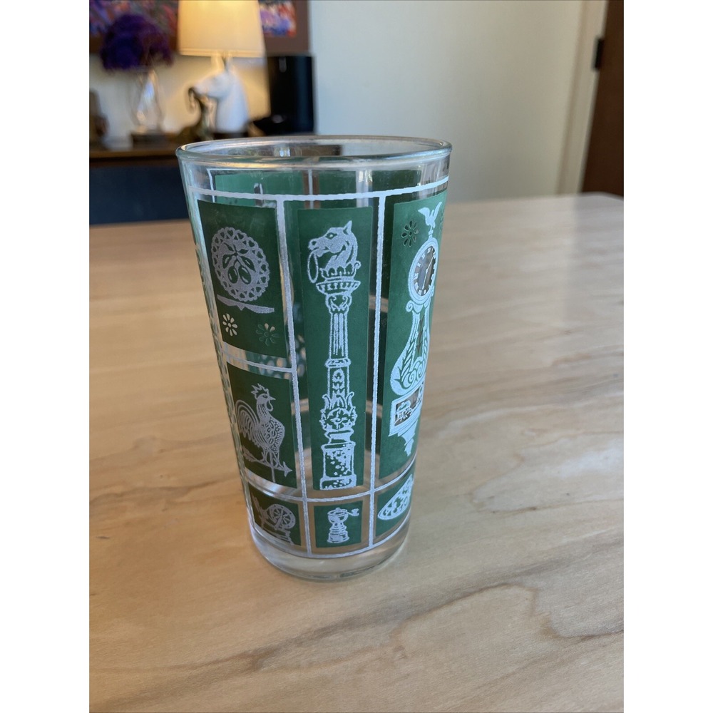 Vintage Libbey Americana Drinking Glass MCM Green and White EUC Cups Replacement